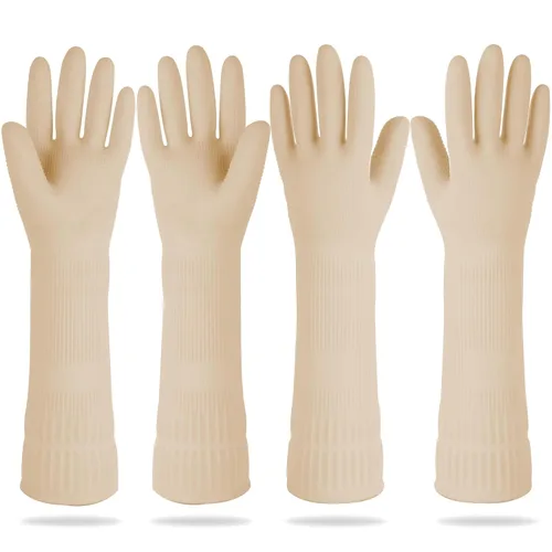 Miniatura 9 de DABOGOSA Mamison 2 pares de guantes de goma impermeables reutilizables para limpieza de lavavajillas para el hogar, guantes de cocina