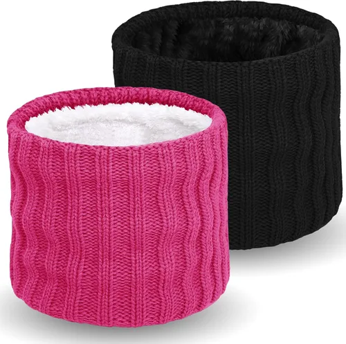 Miniatura 24 de Wandx Polaina de forro polar para niños y niñas, para invierno, para clima frío, cubierta facial de punto de rayas anchas para niños y niñas