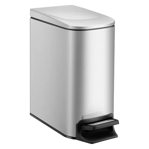 TIPGO Cubo de basura delgado para baño con tapa de cierre suave, pedal de paso, cubo de basura de acero inoxidable de 6 litros/1.6 galones, cubos de