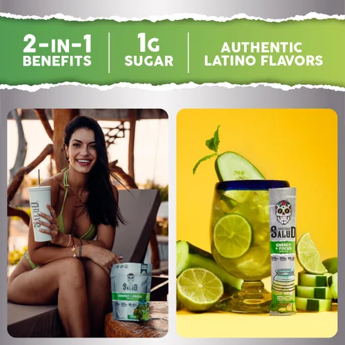 Miniatura 3 de Salud - Paquete de 2 2 en 1 Energy + Focus (lima de pepino) y energía + enfoque (sandía de fresa) – 15 porciones cada una, mezcla de bebida Agua