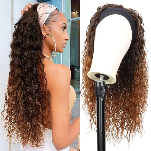 Miniatura 13 de G&T - Peluca de diadema sintética para mujer, color negro, lacio, sin pegamento, resistente al calor, aspecto natural para uso diario en fiestas