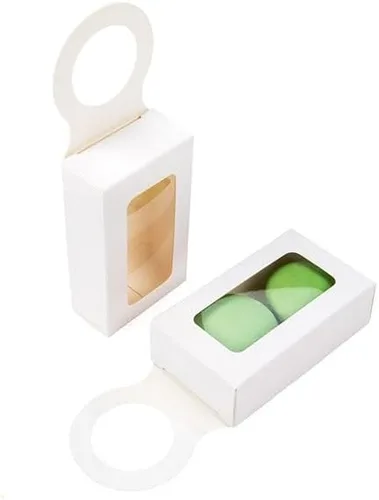 Miniatura 3 de ClearBags Caja de botella de vino de papel blanco con ventana, tamaño: 2 1/4 "x 1 1/8" x 3 7/8", cajas de regalo plegables colgantes, sostiene