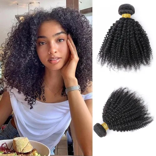 Miniatura 41 de Extensiones de cabello humano afro rizado 4B 4C Afro Kinky a granel de cabello humano virgen sin procesar para mujeres, negro natural, 8 pulgadas