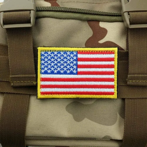 Miniatura 5 de Parche bordado táctico de la bandera estadounidense con borde dorado, emblema de uniforme militar de Estados Unidos de América, paquete de 2