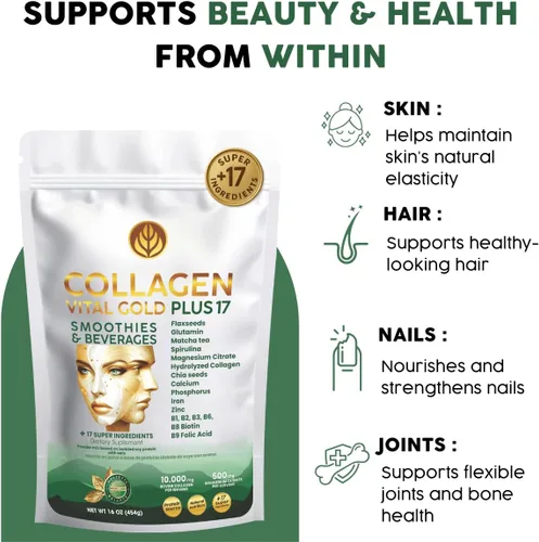 Miniatura 7 de Vital Life - Polvo de péptidos de colágeno – Colágeno hidrolizado con fórmula BioSynergy y 17 súper ingredientes, sabor a menta y limón, 16 onzas