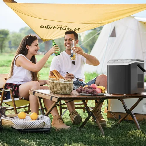 Miniatura 5 de NEWBULIG Encimera para hacer hielo con asa, máquina de hielo portátil, 9 cubos de hielo en 6 minutos, 26 libras en 24 horas, limpieza automática