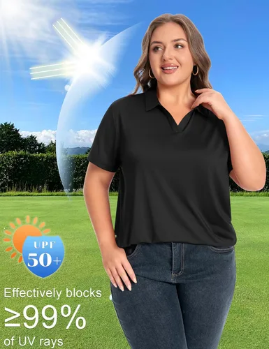 Miniatura 4 de Idtswch Camisa polo de manga corta con cuello en V para mujer, de secado rápido, UPF 50+, informal, para trabajo, golf, talla XL - 6XL