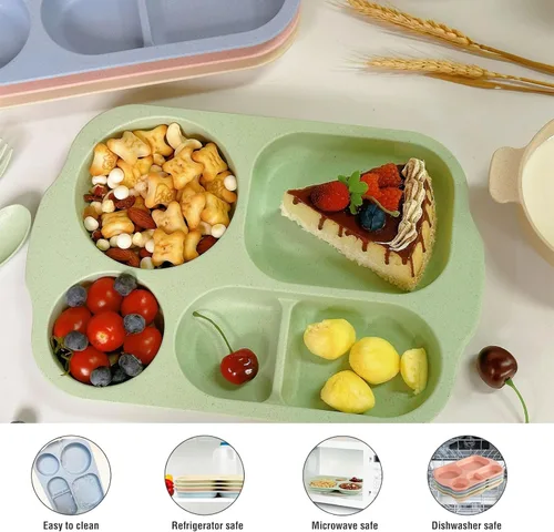 Miniatura 3 de shopwithgreen - Juego de cubiertos de vajilla de paja de trigo, 20 piezas, platos y cuencos divididos para niños y bebés, cubiertos de mesa