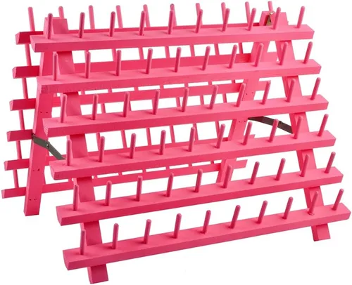 Miniatura 6 de NW Soporte plegable de hilo de madera para 120 carretes para coser y bordar, estante y organizador de hilos plegable para coser (madera natural)