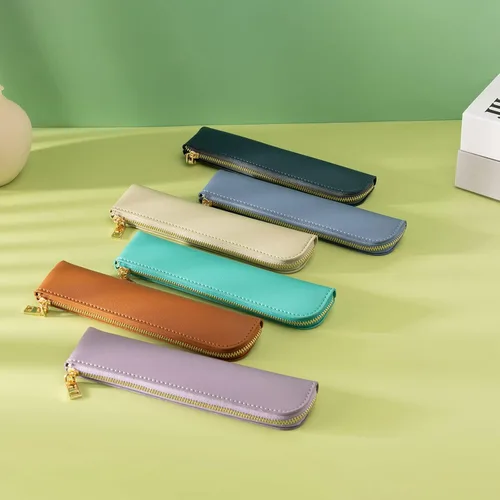 Miniatura 2 de Estuche de lápiz de cuero Sluxa, estuche delgado y suave para bolígrafos, estuche pequeño para lápices para adultos, estuche de lápiz de cuero