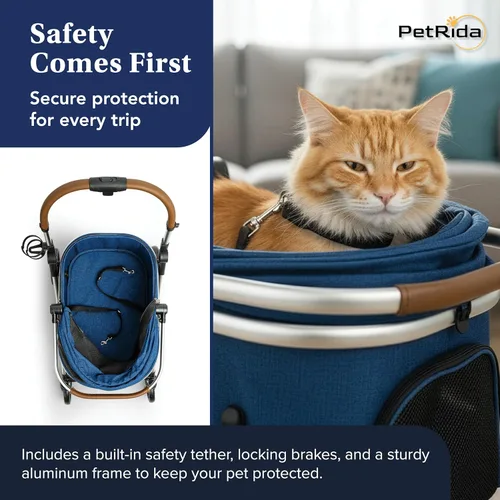 Miniatura 5 de Cochecito de lujo para mascotas con transportador desmontable Diseño ligero con fácil plegado con una sola mano y cesta de almacenamiento