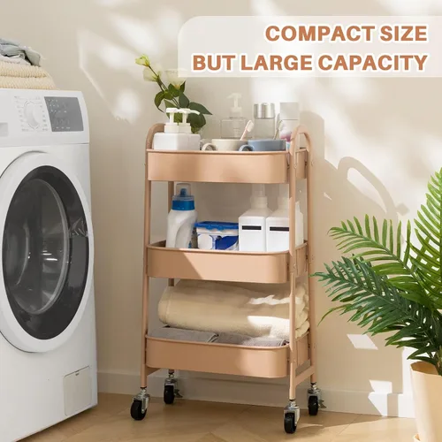 Miniatura 4 de AGTEK Carrito utilitario de 3 niveles con ruedas bloqueables, almacenamiento multifuncional de metal, carrito organizador para cocina, oficina, sala