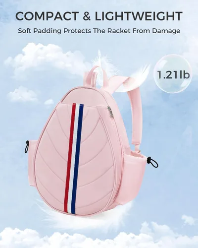 Miniatura 4 de Bolsa de tenis, mochila de tenis resistente al agua para mujeres y hombres, diseño de bandolera acolchada para tenis, pickleball, raquetas de Rosa