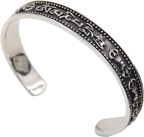 Miniatura 2 de DharmaObjects Pulsera Dorji grande de plata de ley 92.5 maciza Om Mani Padme Compassion Dorji, Metal