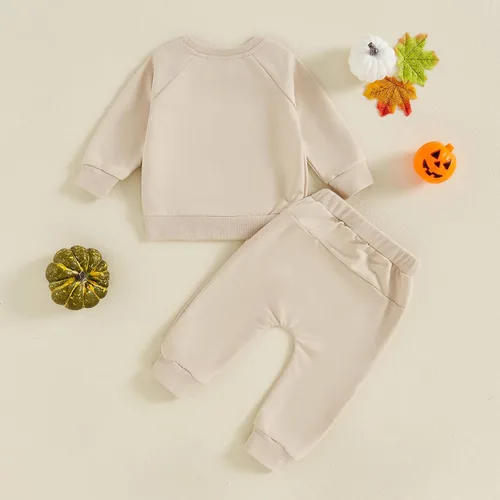Miniatura 219 de Adobabirl Conjunto de sudadera y pantalones de Halloween para bebé, sudadera y pantalones con parche de calabaza para Halloween, otoño, ropa de bebé