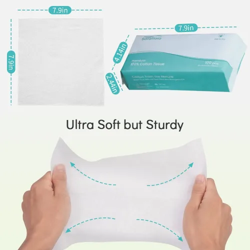Miniatura 2 de Saraflora Pañuelo facial 100% algodón suave y seco, paquete de 6, uso para piel sensible, toalla facial desechable, extra gruesa, seca y húmeda
