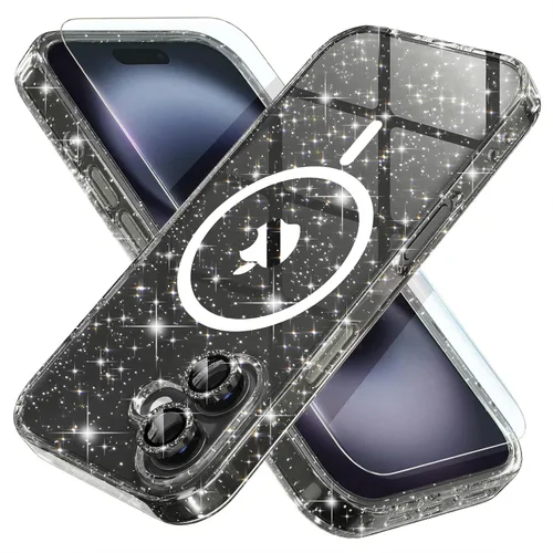 Miniatura 41 de Choiche Funda magnética para iPhone 15 Pro Max, funda transparente con purpurina brillante para mujer