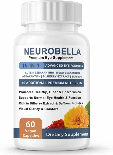 Neurobella Fórmula Avanzada 15 en 1 para Ojos Apoyo Nutricional, 60 Cápsulas | Contiene carotenoides (luteína, zeaxantina, etc. ), extracto de
