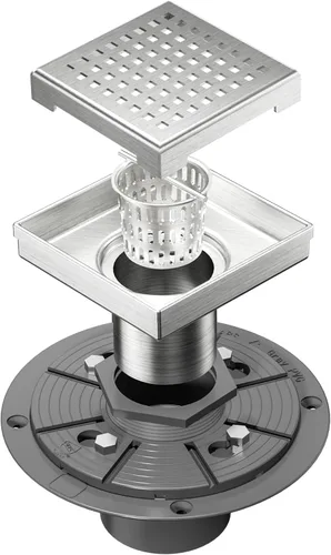 Miniatura 9 de Neodrain Drenaje de ducha cuadrado de 4 pulgadas con rejilla extraíble con patrón Quadrato, acero inoxidable 304, incluye base de drenaje de ducha
