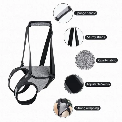 Miniatura 4 de Arnés de elevación para perros, arnés de soporte para patas traseras, arnés de soporte trasero ajustable, color gris, pequeño