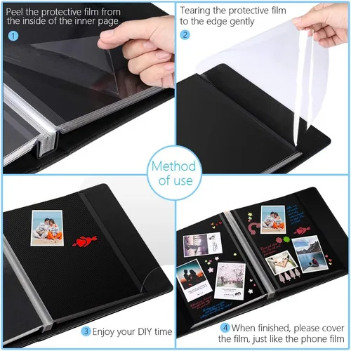 Miniatura 5 de 1DOT2 Álbum de fotos autoadhesivo, 60 páginas negras autoadhesivas, libro de recuerdos DIY para aniversario, viaje, tapa de cuero, álbum de recortes