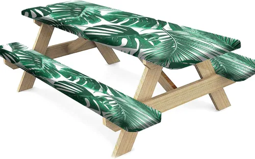 Miniatura 18 de Mantel ajustable para mesa y banco de pícnic de Halloween, diseño de fantasma, impermeable, 28 x 72 pulgadas, juego de 3 piezas, mantel ajustable al
