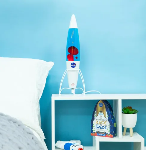 Miniatura 4 de Fizz Creations Lámpara de cohete inspirada en la NASA. Lámpara de decoración espacial con acabado mate con líquido azul y cera roja. 16.9 in