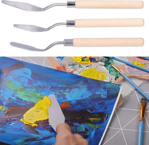 Miniatura 4 de Juego de cuchillos de paleta, 3 unids mango de madera pintura al óleo raspador cuchillo de paleta mango de madera pintura cuchillo conjunto