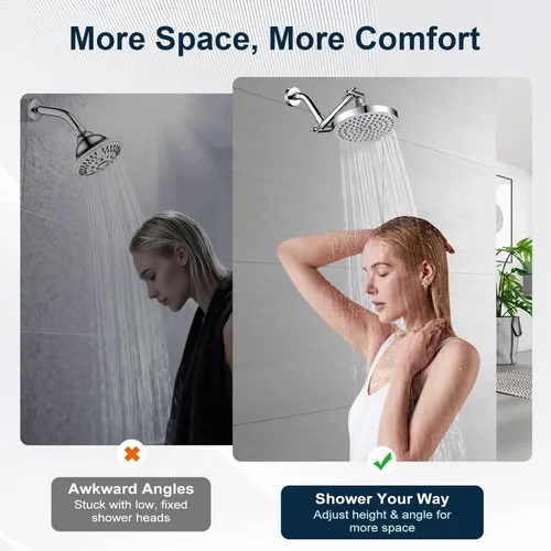 Miniatura 6 de BRIGHT SHOWERS Extensor de brazo de ducha de latón para lluvia y cabezal de ducha de mano, brazo de extensión universal de 5 pulgadas, altura y Cromo