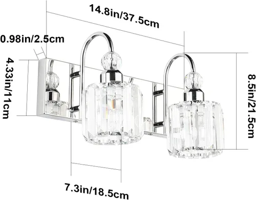 Miniatura 7 de Ralbay Moderna lámpara de tocador de baño, accesorio de pared de cristal de 2 luces para baño Cromo redondo