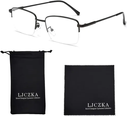 Miniatura 6 de LJCZKA Gafas de bloqueo de luz azul sin montura para mujeres y hombres, lentes rectangulares frescos para computadora de negocios