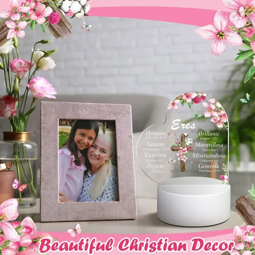 Miniatura 7 de Jetec - Luz nocturna de acrílico cristiana, regalo religioso inspirador para mujer, con base de lámpara de color cálido, luz nocturna LED, versículo
