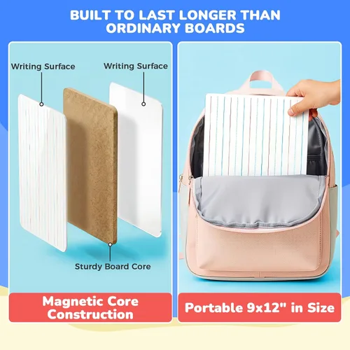 Miniatura 7 de GAMENOTE Paquete de 6 pizarras pequeñas de borrado en seco para niños, 9 x 12 pulgadas, de doble cara y pizarras blancas en blanco con marcadores