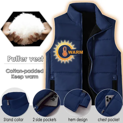Miniatura 7 de XinYangNi Chaleco de invierno con forro polar para hombre, chaqueta de burbujas cálida e informal