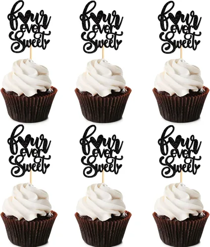 Ercadio Paquete de 24 adornos para cupcakes y selecciones para baby shower y fiestas infantiles, decoraciones negras con purpurina