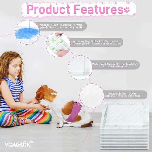 Miniatura 4 de Forros de pañales para perros para perros machos y hembras, 100 unidades, almohadillas de refuerzo de pañales desechables súper absorbentes