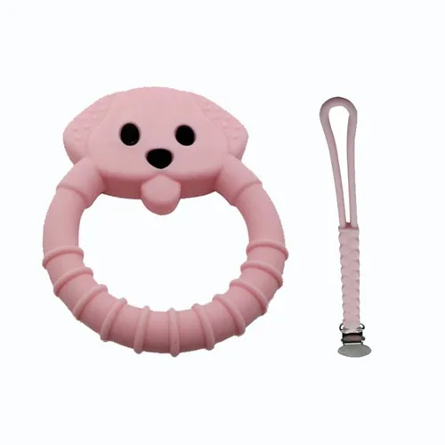 Miniatura 6 de Juego de juguetes de dentición para bebé, incluye clip para chupete azul y mordedor de oso, juguetes masticables de silicona para bebés recién
