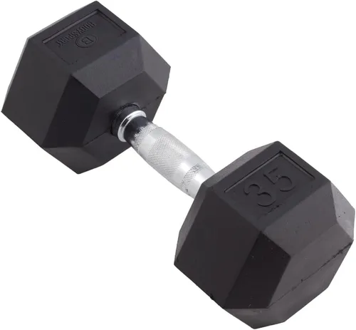 Miniatura 18 de Body Sport Mancuerna hexagonal con revestimiento de goma, individual – Mancuernas para ejercicios – Equipo de entrenamiento de fuerza – Accesorios