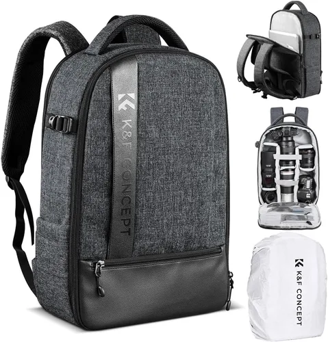 K&F CONCEPT Mochila profesional para cámara, bolsa de fotografía de gran tamaño, compatible con cámara DSLR, color gris
