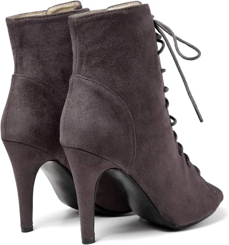 Miniatura 7 de GATUXUS Botas de tacón alto con cordones y puntera abierta para mujer, botines de tacón alto