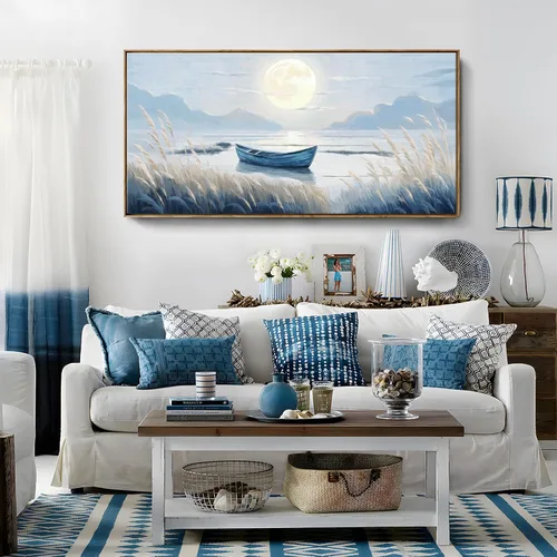 Miniatura 15 de Arte de pared para baño, decoración costera, barco náutico en la playa, lienzo con imagen de gaviota del océano, paisaje marino, arte de granja