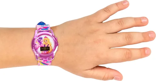 Miniatura 6 de Accutime Barbie The Movie - Reloj digital de cuarzo para niños, con correa de unicornio rosa y cuento de hadas (modelo BDT4124AZ), Rosado, Reloj