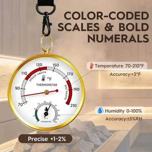Miniatura 6 de Termómetro de sauna Fahrenheit e higrómetro 2 en 1, cordón mejorado montado para caja de sauna de vapor portátil para sauna de vapor, sauna