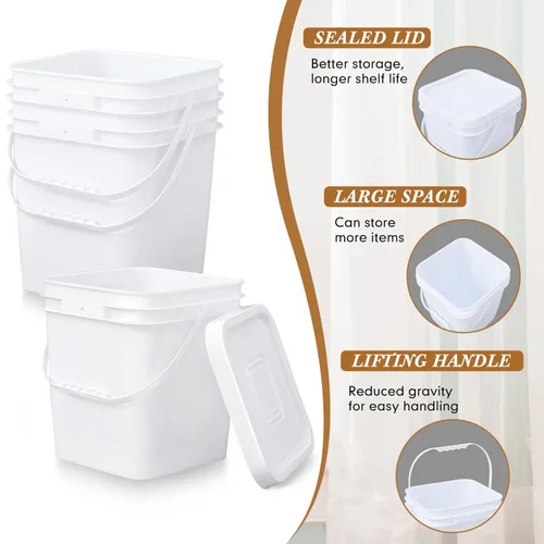 Miniatura 3 de Mumufy 5 piezas de 13.25 litros de cubeta cuadrada de grado alimenticio con tapa, cubeta cuadrada con asas de plástico para almacenamiento de Blanco