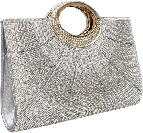 Miniatura 2 de GESU Bolso de mano para mujer, bolso de noche con diamantes de imitación de cristal, para boda, fiesta, cóctel, color plateado, grande