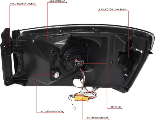 Miniatura 6 de DNA MOTORING HL-HPL-RM06-G-CH-AM LED U-Bar DRL Faros de señal de giro perseguidores compatibles con Dodge Ram 1500 06-08/Dodge Ram 2500 3500 06-09
