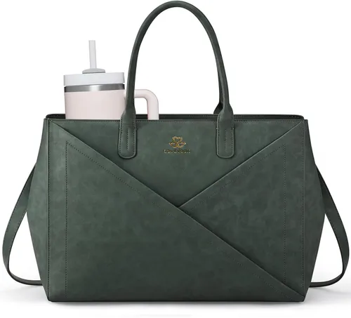 Miniatura 14 de LOVEVOOK Bolsa de mano para laptop para mujer con soporte para tazas grande, bolsa de trabajo de piel sintética de 16 pulgadas, bolsa de mano