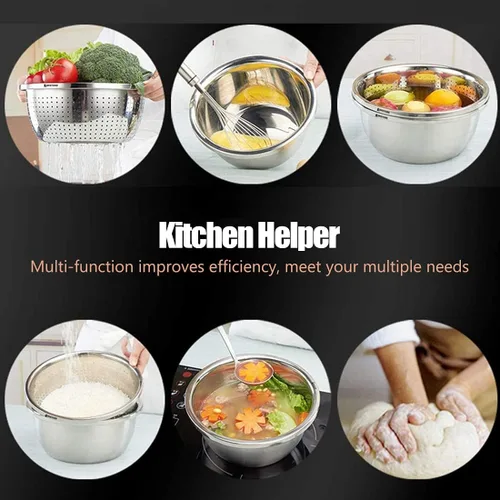 Miniatura 5 de Linkidea Colador de acero inoxidable 304 de 11 pulgadas con cuencos, colador de cocina, lavadora, cesta escurridor con lavabo para verduras, frutas