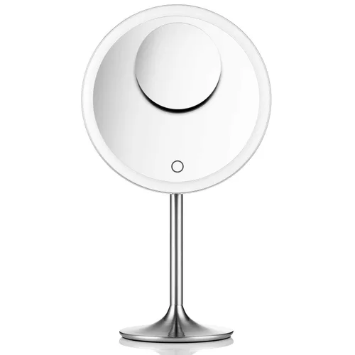 Espejo de maquillaje de 9 pulgadas con luces, aumento de 5X y 10X, diseño magnético delantero/trasero, recargable e inalámbrico, atenuación táctil,
