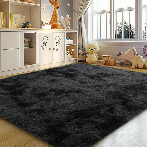 Miniatura 103 de Mugorn - Alfombra de 8 x 10 pies, alfombras grandes, esponjosas, suaves, peludas, antideslizantes, mullidas para interiores, color negro, 8 x 10 pies